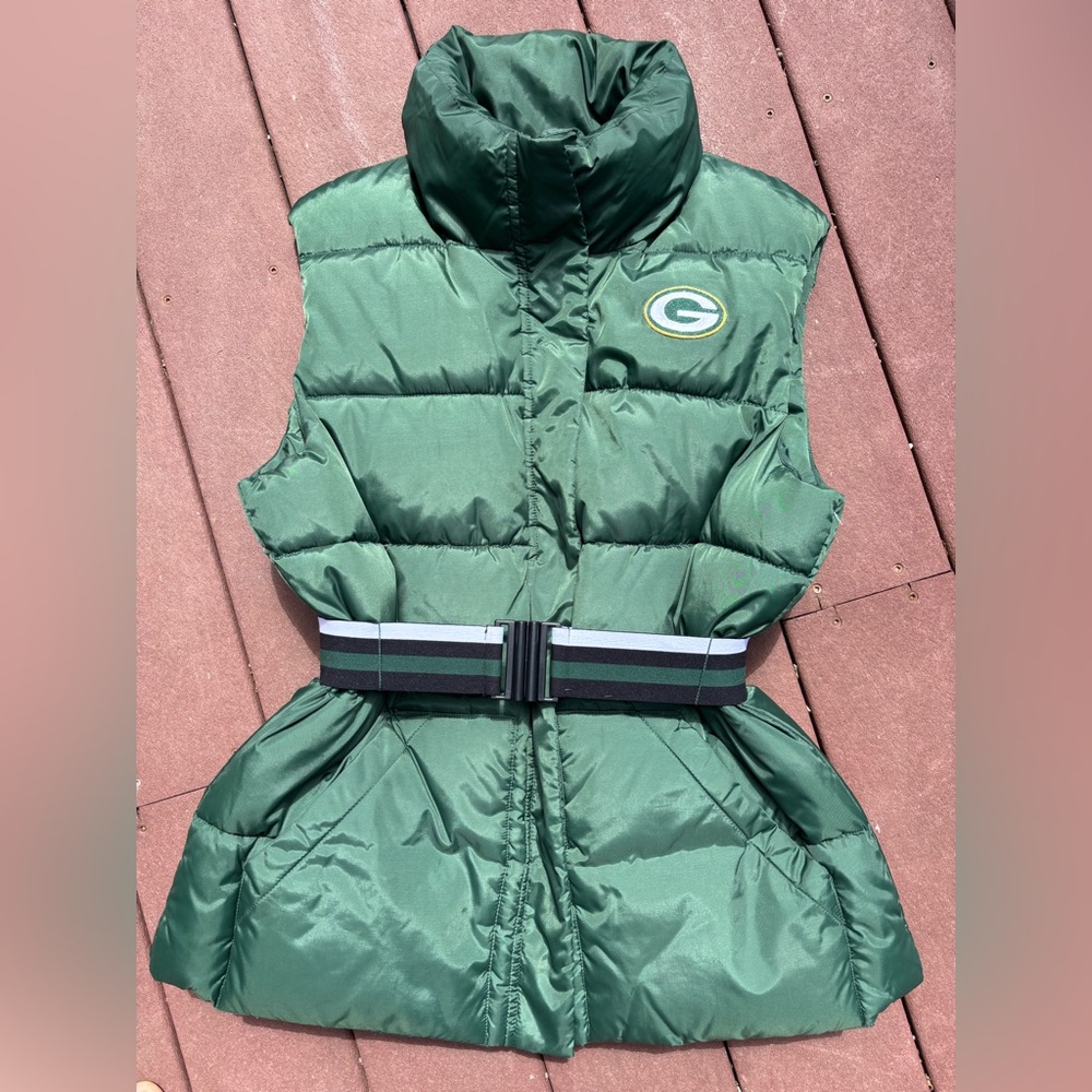 Green Puffer Vest with Belt